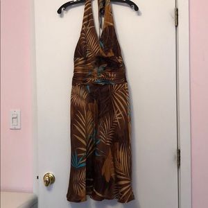 Jones New York Brown Tropical Silk Halter Dress